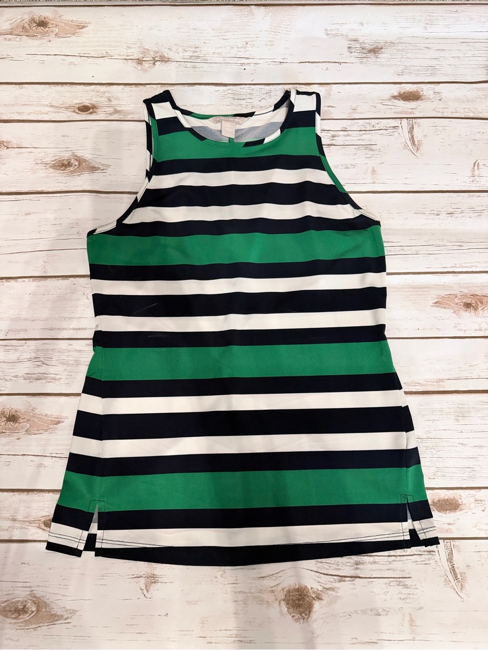 Banana Republic.  Green, Navy & White Striped Tank